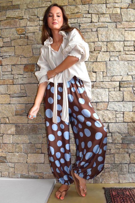 Basso Big Dot Balloon Cuff Pant Chocolate & Denim